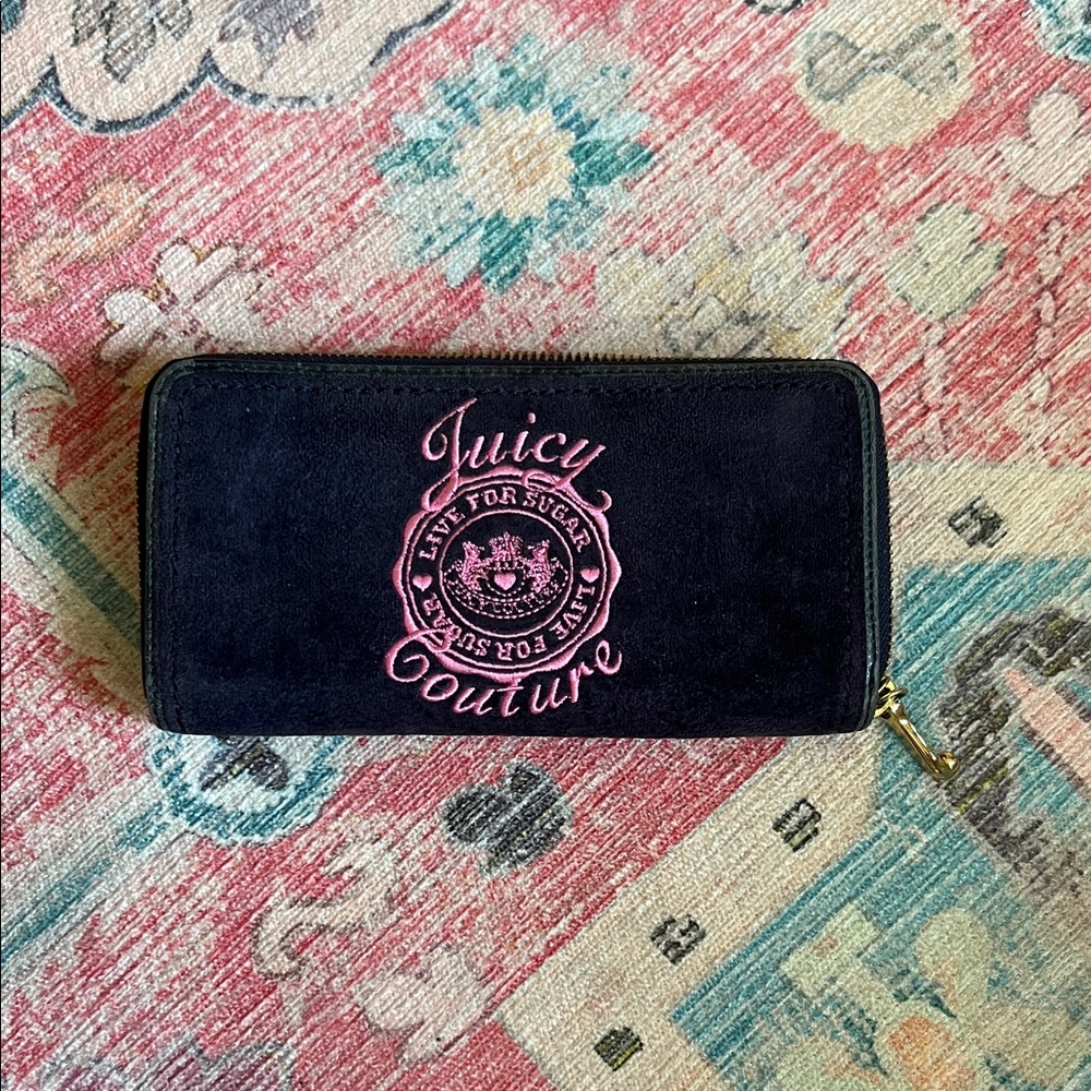 Juicy Couture Black Wallet with Pink Embroidery